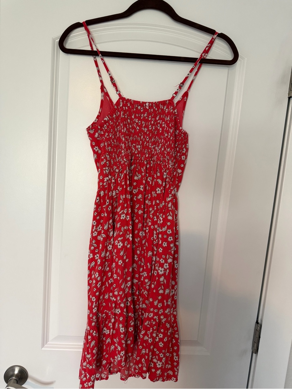 Joules Red Floral Smocked Midi Dress